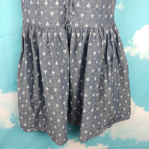 ⛵ ⛵ ⛵ Sail Boat Print Lands End Denim Dress Ruffle - Picture 3 of 8